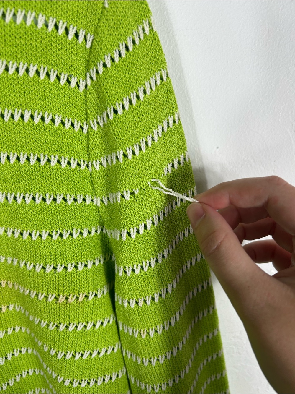 St. John Sport Lime Green White Striped Pointelle Knit Zip Cardigan Sweater - Picture 4 of 6